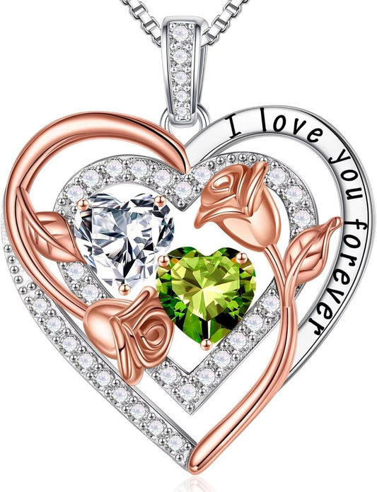 Iefil Birthstone Necklace for Women - Sterling Silver Birthstone Necklace Anniversary Birthday Gifts for Her Wife Mom Daughter