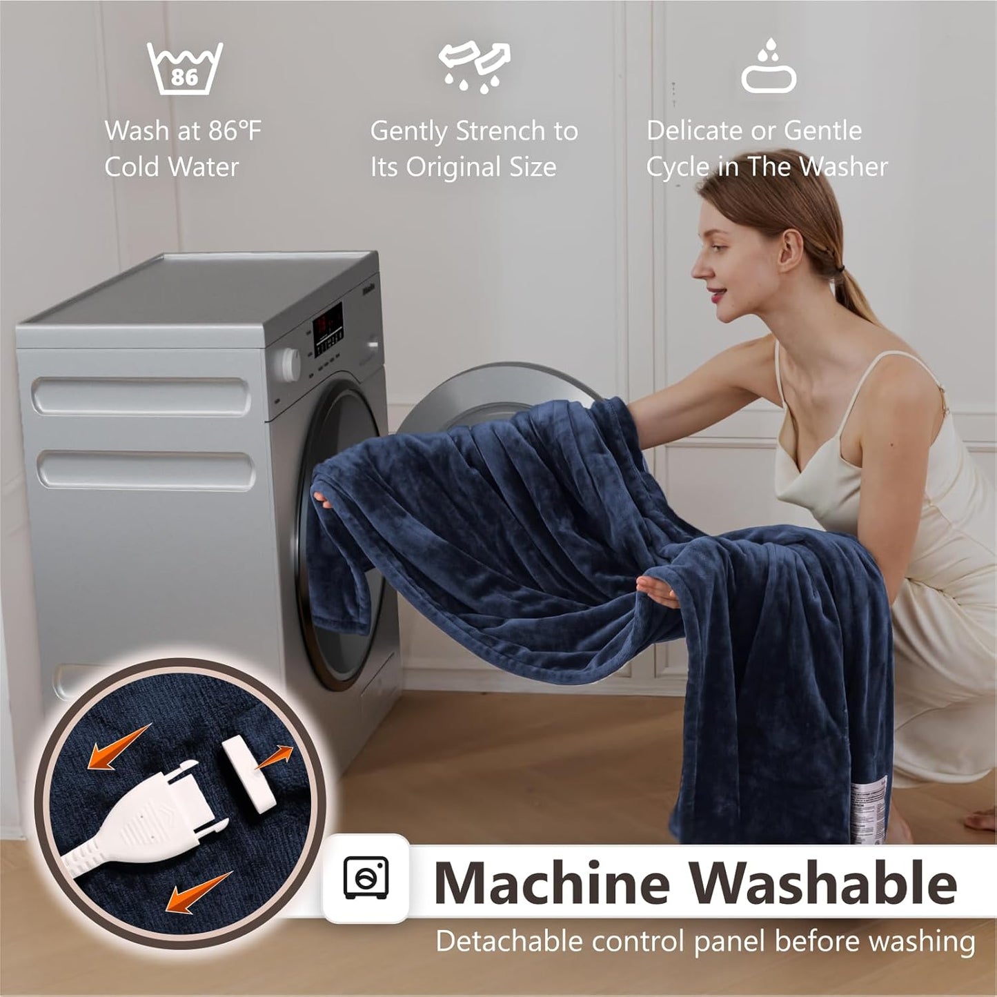 Wapaneus Heated Blanket Electric Queen Size 84"x90"-Dual Control with 10 Heat Levels 12 Timer Settings and 8 Hours Auto-Shut Off,Fast-Heating Electric Blanket,ETL Listed Machine Washable,Dark Blue