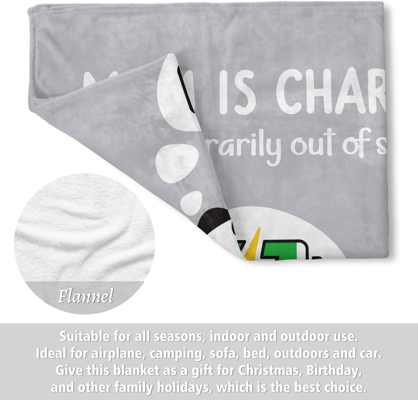 Craftique Gifts for Mom Birthday Christmas- Funny Soft Mom is Charging Blanket- New Moms Gifts for Women, Practical Blanket Throw for Napping Travel, 80”×60”