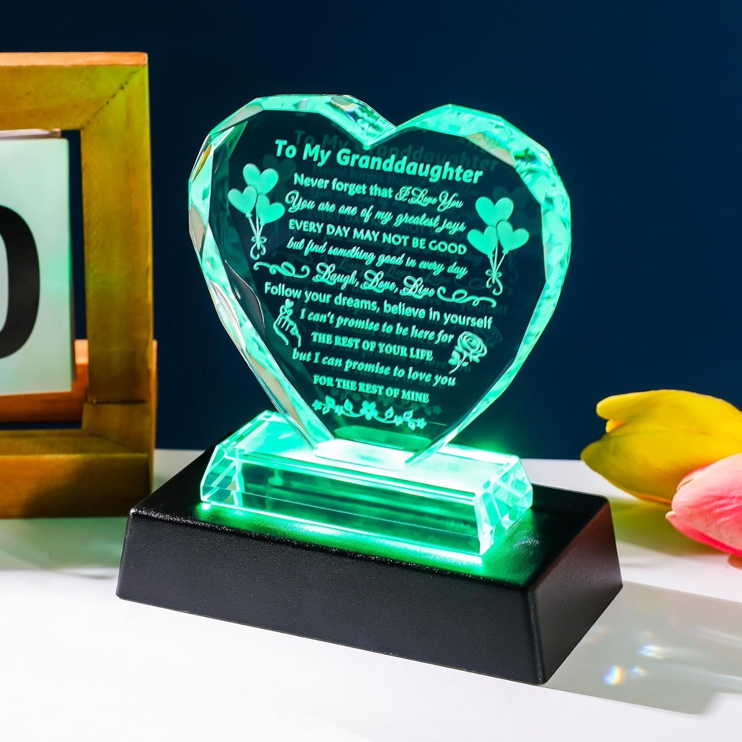 YWHL Granddaughter Gifts from Grandma Grandpa Birthday Gifts for Granddaughter Crystal Keepsake with Colorful Base Meaningful Gift for Granddaughters from Nana on Christmas Wedding Graduation