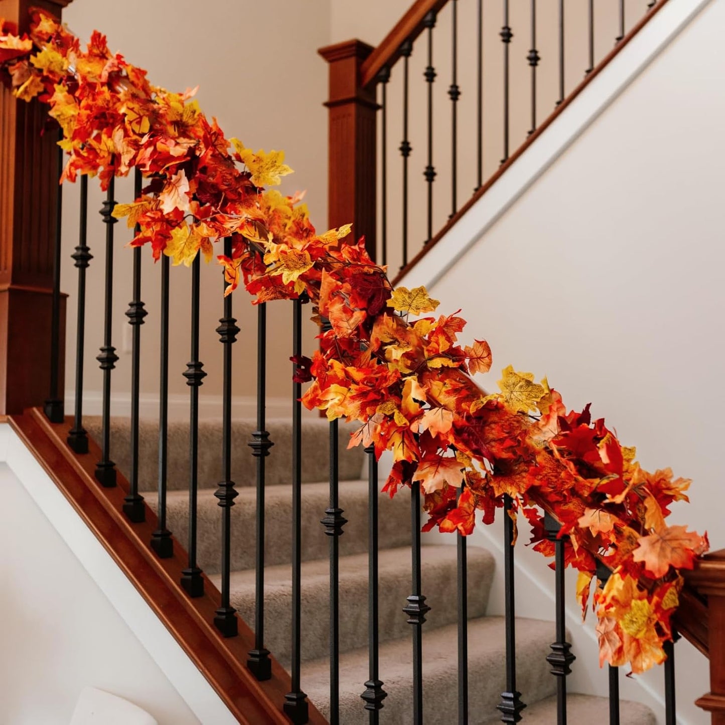 CQURE 18 Pack Fall Leaf Garland, Total 106.2Ft Artificial Fall Vines Autumn Garland Fall Maple Leaves Thanksgiving Decor for Home Wedding Fireplace Party