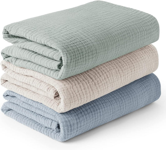 Konssy 3 Pack Muslin Swaddle Blankets for Unisex, Newborn Receiving Blanket, Large 47 x 47 inches, Soft Breathable Muslin Baby Swaddles for Boys & Girls