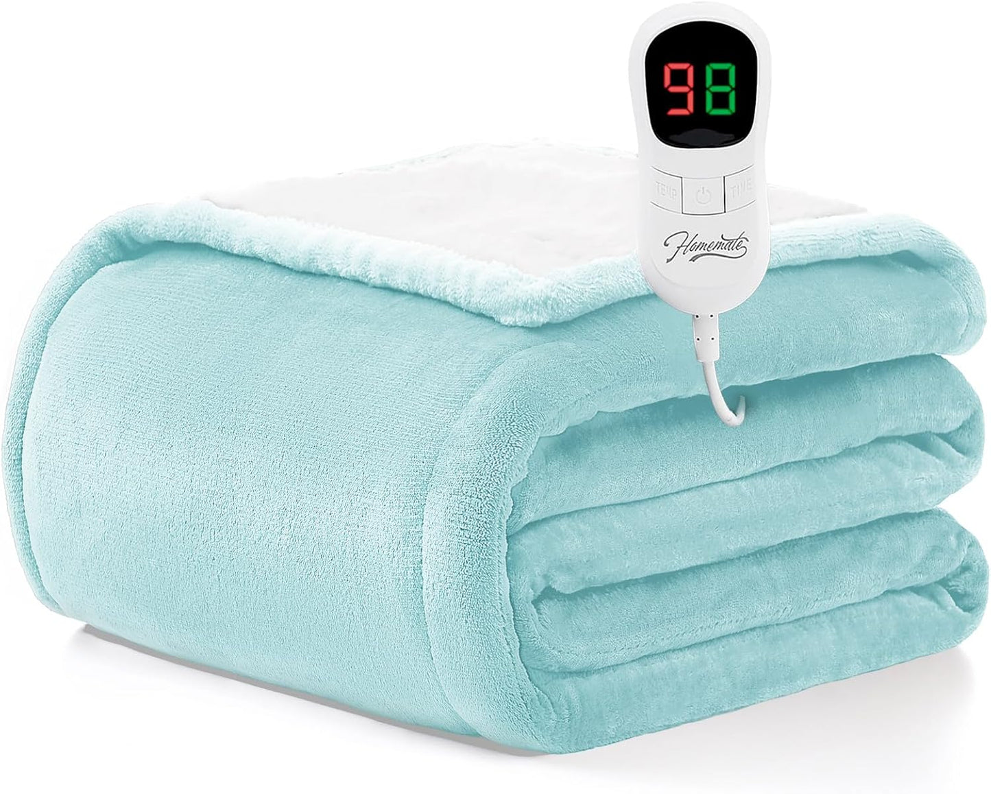 Homemate Electric Heated Blanket Twin Size - 62"x84" Heating Blanket Twin Size 1/2/4/6/8 Hours Auto-Off 10 Heat Level Over-Heat Protection Flannel Sherpa ETL Certification