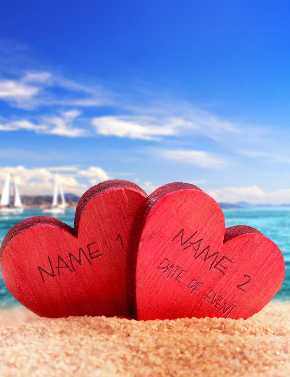 IPIC - Beach Lovers, Personalized Artwork with Names and Date on, Customized Gift for Anniversary,Wedding,Birthday and Holidays. Picture size: 18x12, Framed Size: 21x15