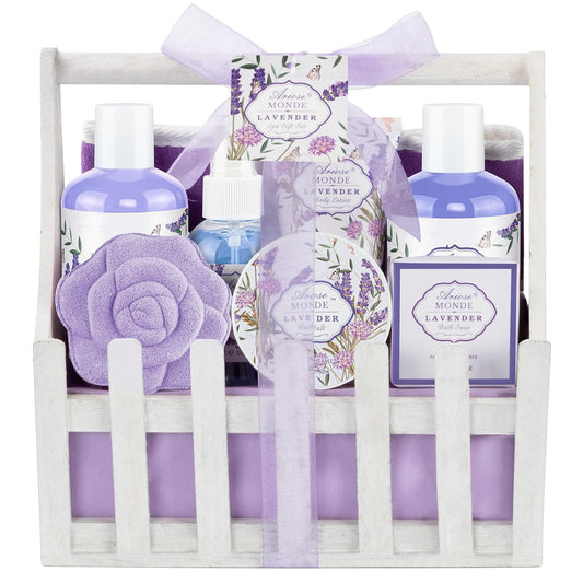 Lavender & Jasmine Scented Spa Gift Set for Women, Includes Body Lotion, Shower Gel, Salts, Bubble Bath, Body Mist, Soap, Bath Bombs