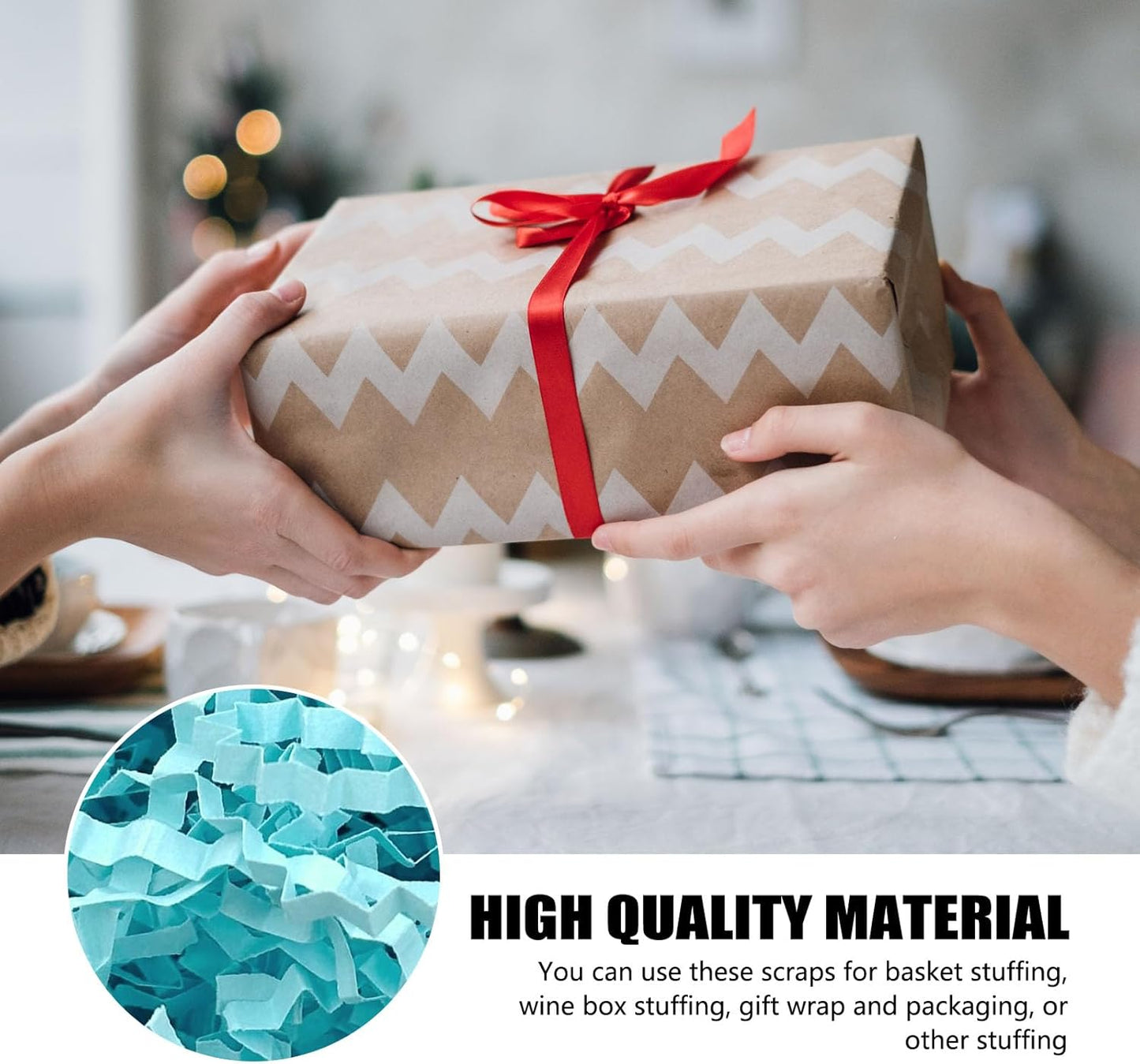 ZEBMOON 2 LB Aqua Cyan Crinkle Cut Paper Shred Filler Great for Gift Wrapping, Basket Filling, Birthday, Wedding, Halloween, Thanksgiving, Christmas Day, New Year Party Decorations Filling Supplies