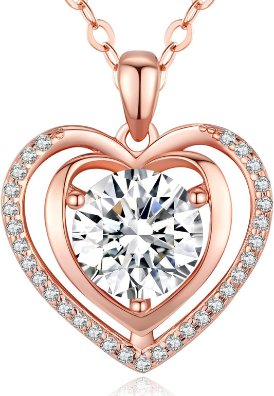 Heart Pendant Gold Necklace for Women Moissanite Lab-Created Gem I Love You Wedding Anniversary Birthday Christmas Valentine Engagements Mothers Day Jewelry for Wife Her Girlfriend Mom Daughter