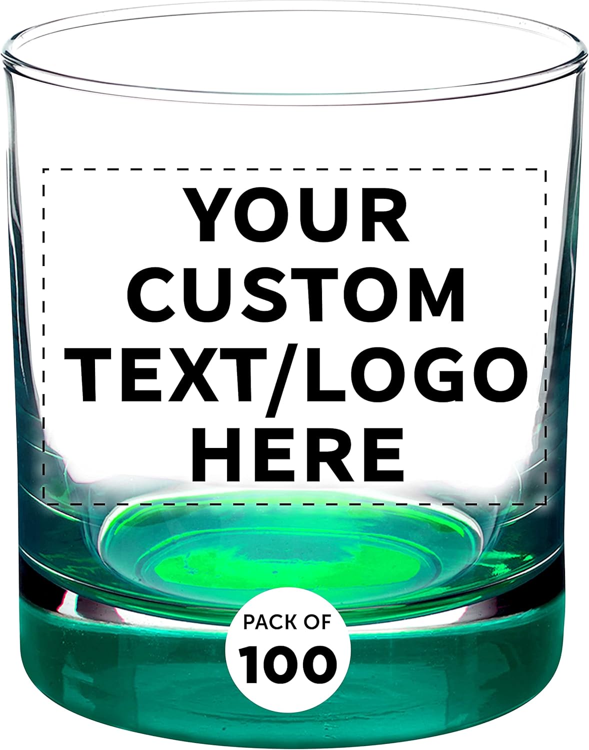 Custom Whiskey Glasses by Libbey 10 oz. Set of 100, Personalized Bulk Pack - Heavy Base Old Fashioned Glass, Perfect for Scotch, Bourbon, Whiskey, Cocktail - Green