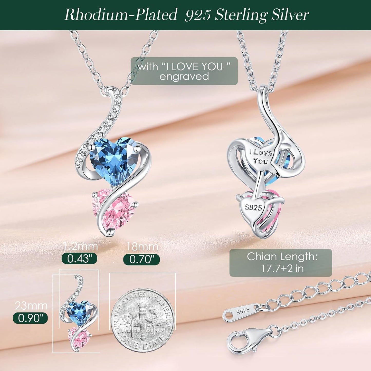 LOUISA SECRET Unique Double Heart Necklace Gifts for Wife Women, 925 Sterling Silver Tiny Birthstone Pendant Jewelry Gift for Her Girlfriend Mom Valentine's Day Anniversary Mother's Day Birthdays & Christmas