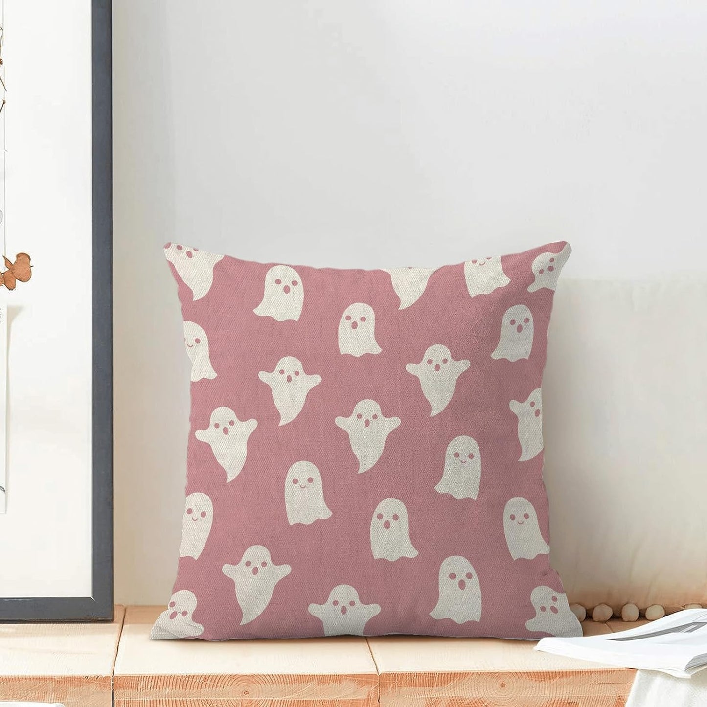Halloween Decor Pillow Covers 18x18 Set Of 2 Pink Cute Ghost Throw Pillow Covers Halloween Decoration Pillow Covers For Halloween Home Decorative Linen Cushion Case For Home Couch Sofa Outdoor