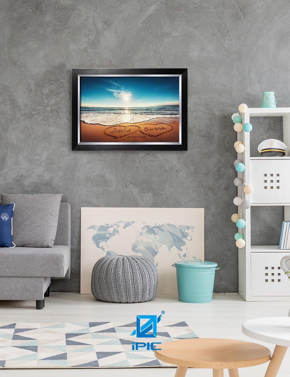 IPIC - Heart in Heart, Personalized Artwork with Names and Date on, Customized Gift for Anniversary,Wedding,Birthday and Holidays. Picture size: 24x16, Framed Size: 27x19