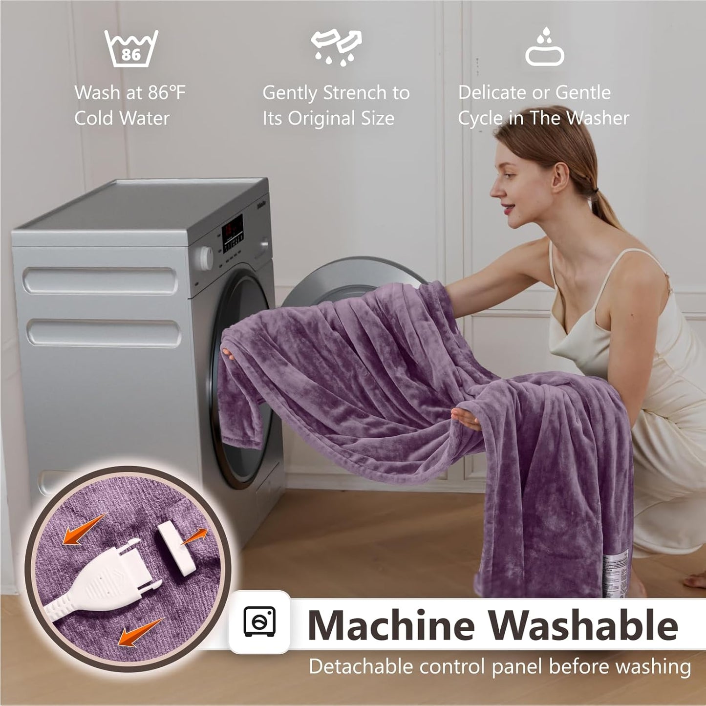 Wapaneus Heated Blanket Electric Full Size 72"x84" with 10 Heating Levels 12 Timer Settings and 8 Hours Auto-Shut Off,Flannel Fast-Heating Electric Blanket,ETL Listed Machine Washable,Purple