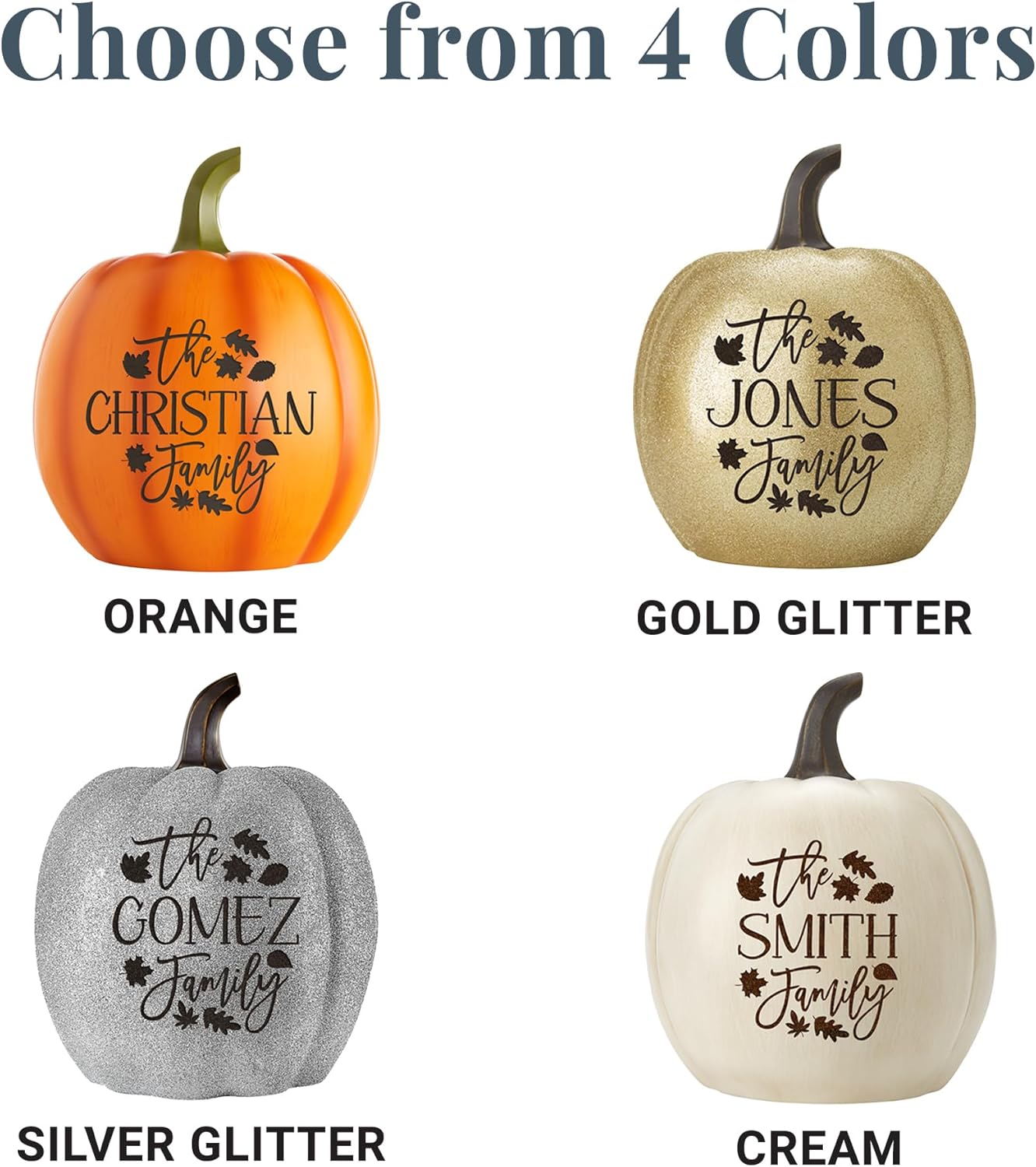 Let's Make Memories Personalized Light Up Pumpkin - Jack-o-Lantern Halloween Décor - Your Family Name on a Custom Pumpkin - Fall Decor - Light Up Indoors/Outdoors - Leaves Pattern - Silver Glitter - L