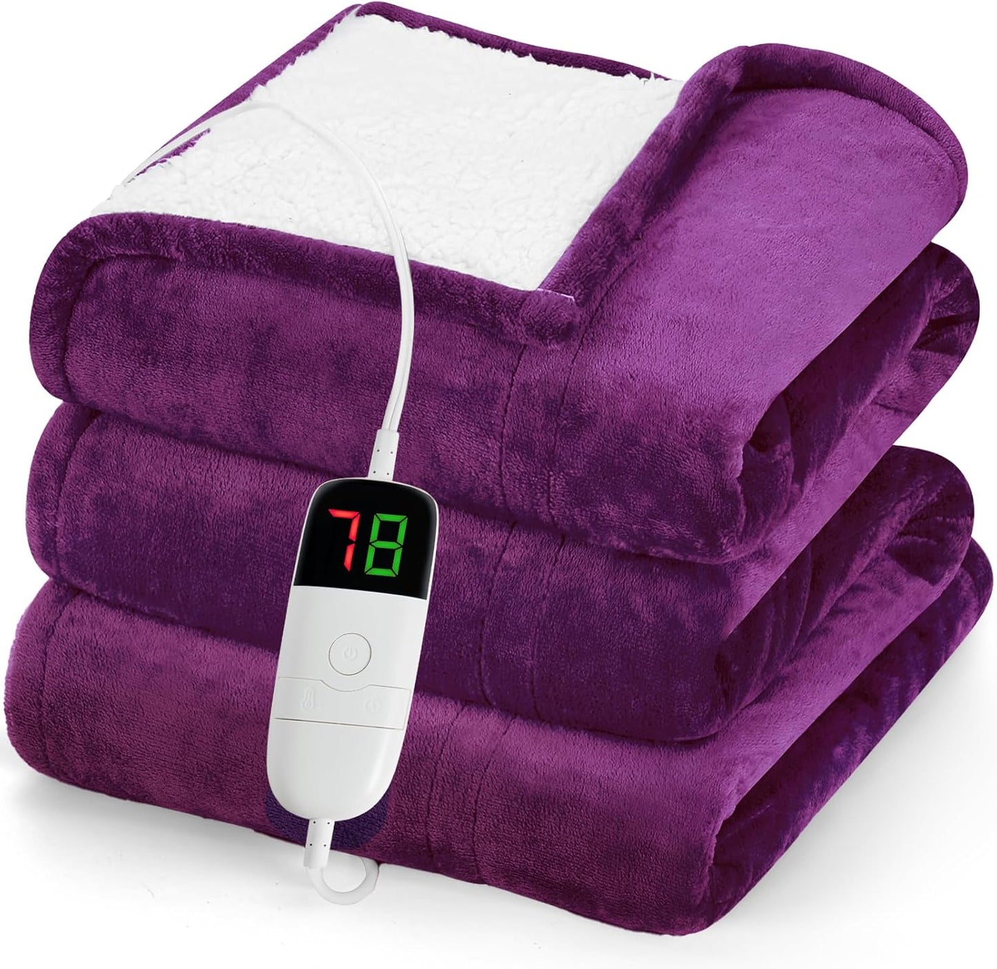 greenoak Heated Blanket Electric Throw 50"X60", Heating Blanket with 10 Heat Levels 1/2/4/6/8 Hours Auto-Off Overheat Protection, Flannel Sherpa Soft Warm Heater, ETL Certified Taro Purple