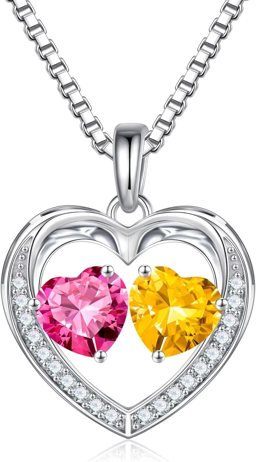 Iefil Birthstone Jewelry for Women - 925 Sterling Silver Birthstone Necklace, Anniversary Birthday Gifts for Women, Jewelry Gifts for Her Wife Mom Daughter