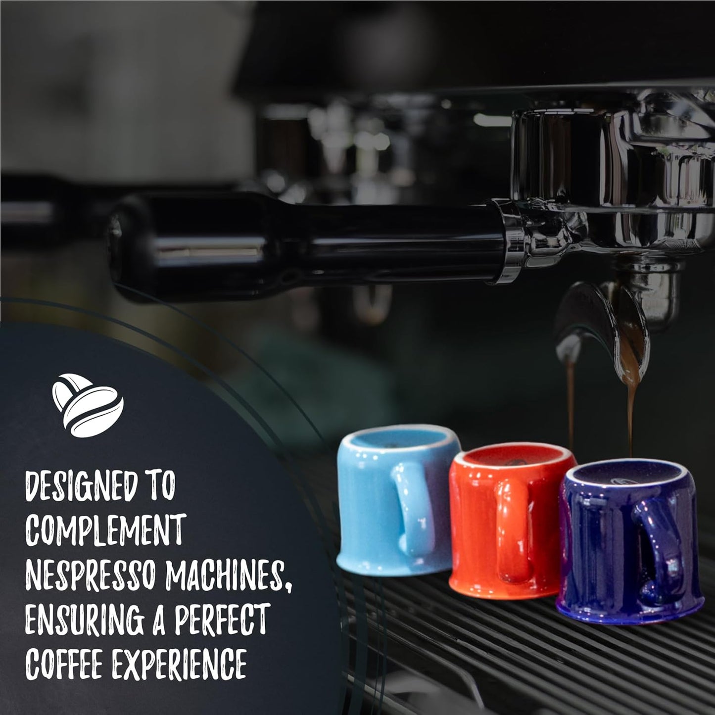 Bacimi® Mini Ceramic Espresso Mugs (Set of 6 / 3oz / 90ML) - Small Drinking Cups with Handle - Dishwasher & Microwave Safe - Modern Mugs for Coffee, Tea, Cocoa, Milk & Latte