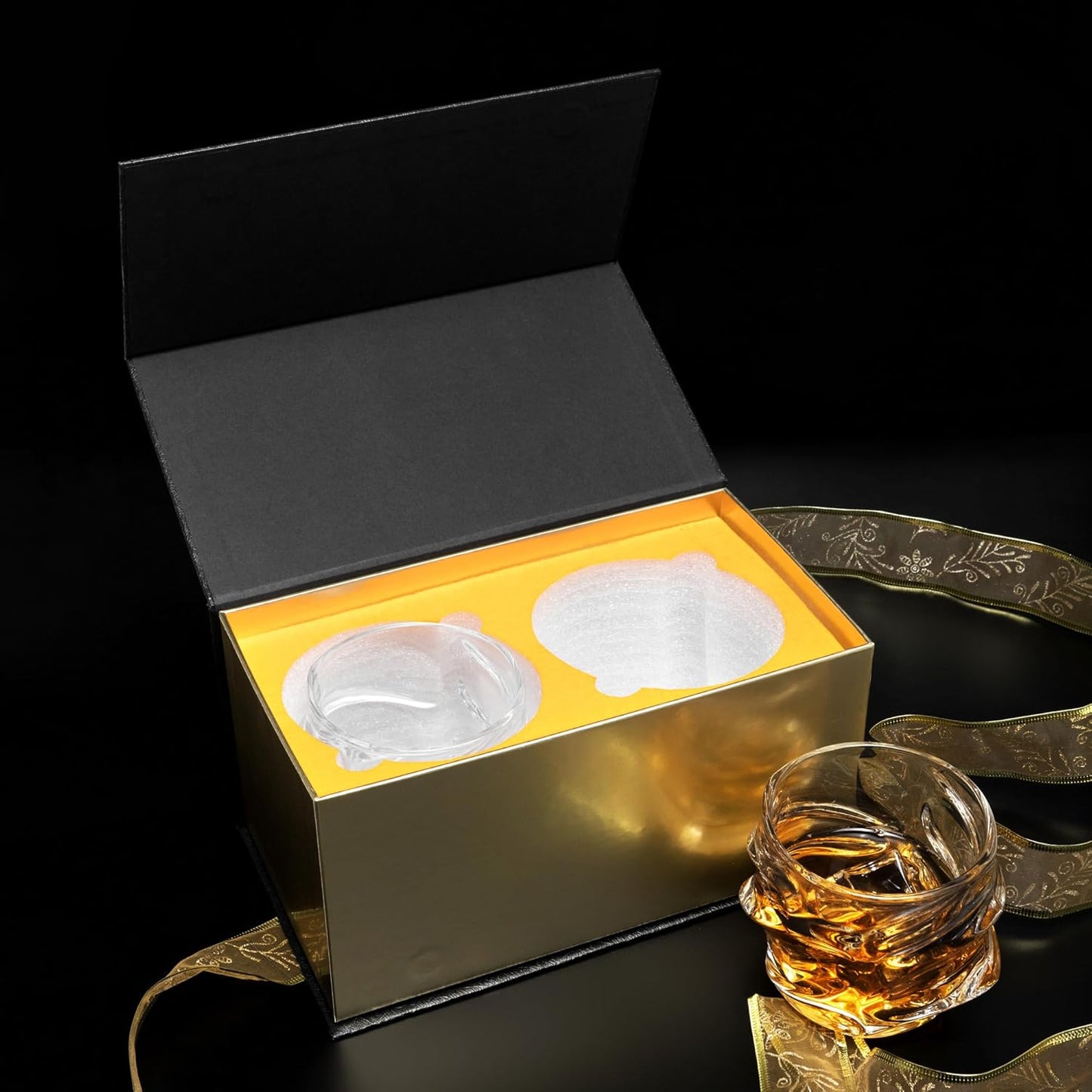 KANARS Whiskey Glass 11 Oz, Set of 2 Crystal Rock Glasses for Scotch Bourbon Snifter Brandy Irish Whisky, Unique Liquor Tumblers for Men Dad Gift