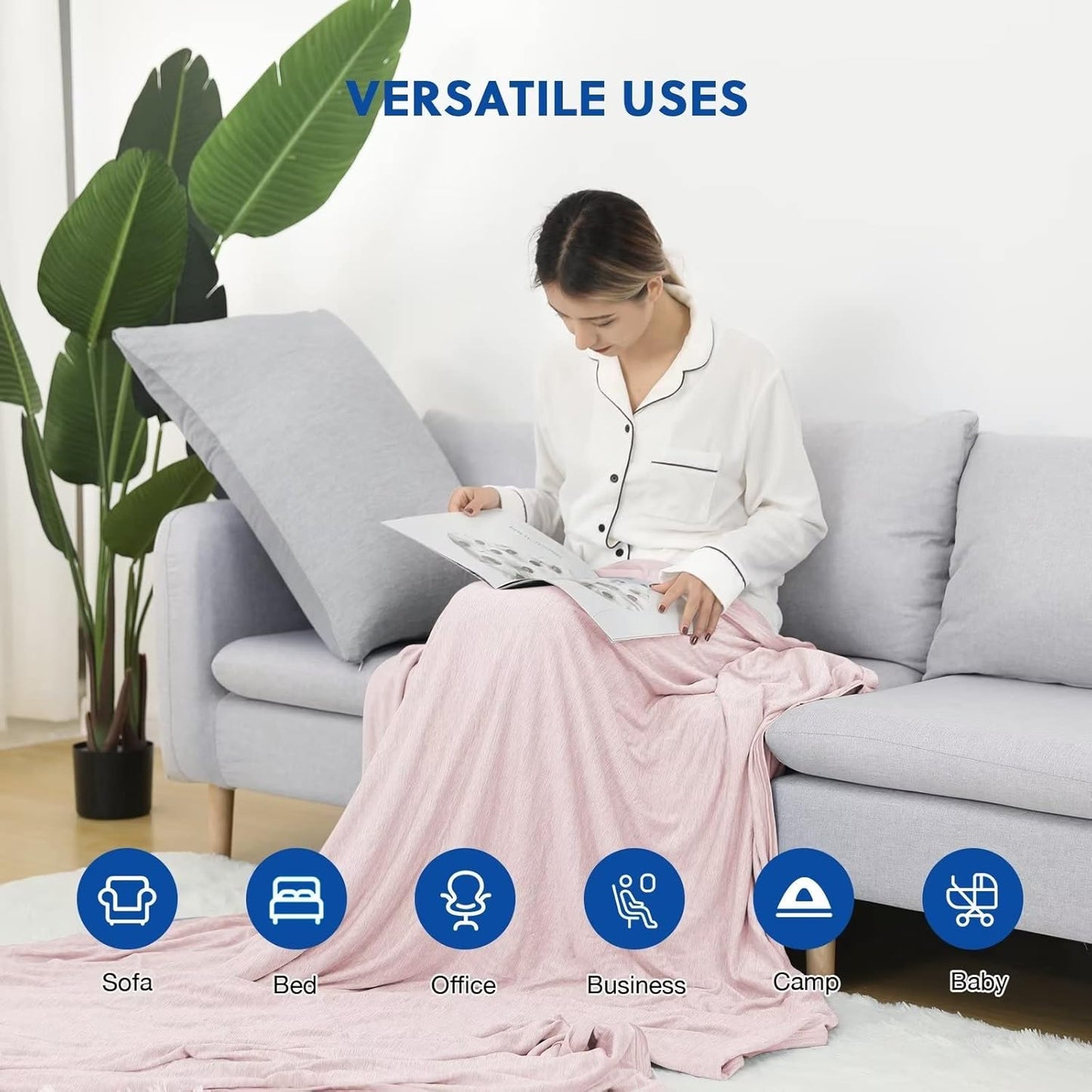 HOMFINE Cooling Blankets for Hot Sleepers - Summer Blanket Thin Lightweight Breathable Soft Double Side Enhanced Cooling for Bed Couch Sofa, Keep Cool for Night Sweats (Pink, 60 x 80 inches)