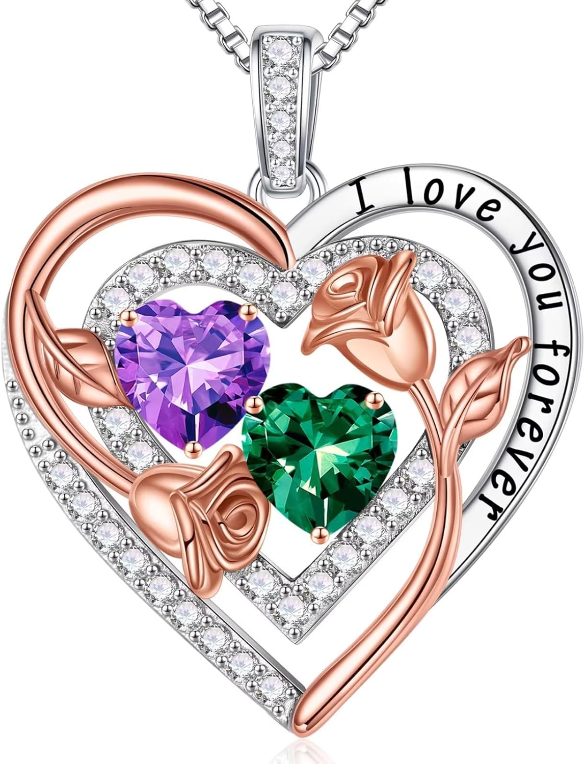 Iefil Birthstone Necklace for Women - Sterling Silver Birthstone Necklace Anniversary Birthday Gifts for Her Wife Mom Daughter