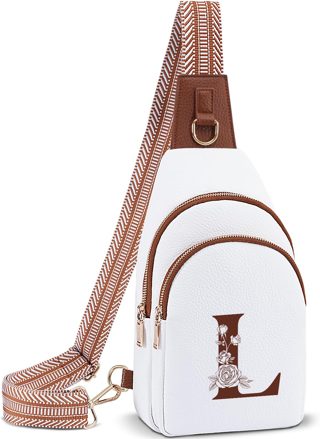 Crossbody Bag for Women Leather Sling Bags with Initial Letter Fanny Pack Chest Bag for Travel, Gift for Mom Wife