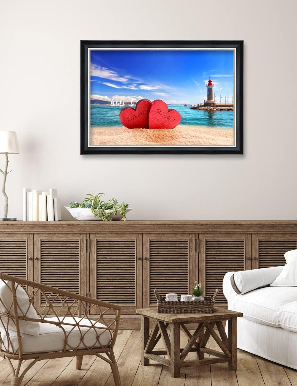 IPIC - Beach Lovers, Personalized Ideal Gift Custom Framed Wall Art with Names and Date, Giclee Prints with Solid Wood Frame, Unique and Memorable Present. Wall Art for Home Decor.