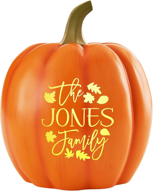 Let's Make Memories Personalized Light Up Pumpkin - Jack-o-Lantern Halloween Décor - Your Family Name on a Custom Pumpkin - Fall Decor - Light Up Indoors/Outdoors - Leaves Pattern - Orange XL