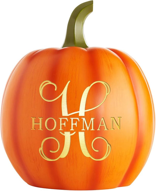 Let's Make Memories Personalized Light Up Pumpkin Decor Outdoor - Your Name & Initial on a Custom Pumpkin - Halloween Fall Decoration - Jack o Lantern - Outside or Inside - Large - Orange