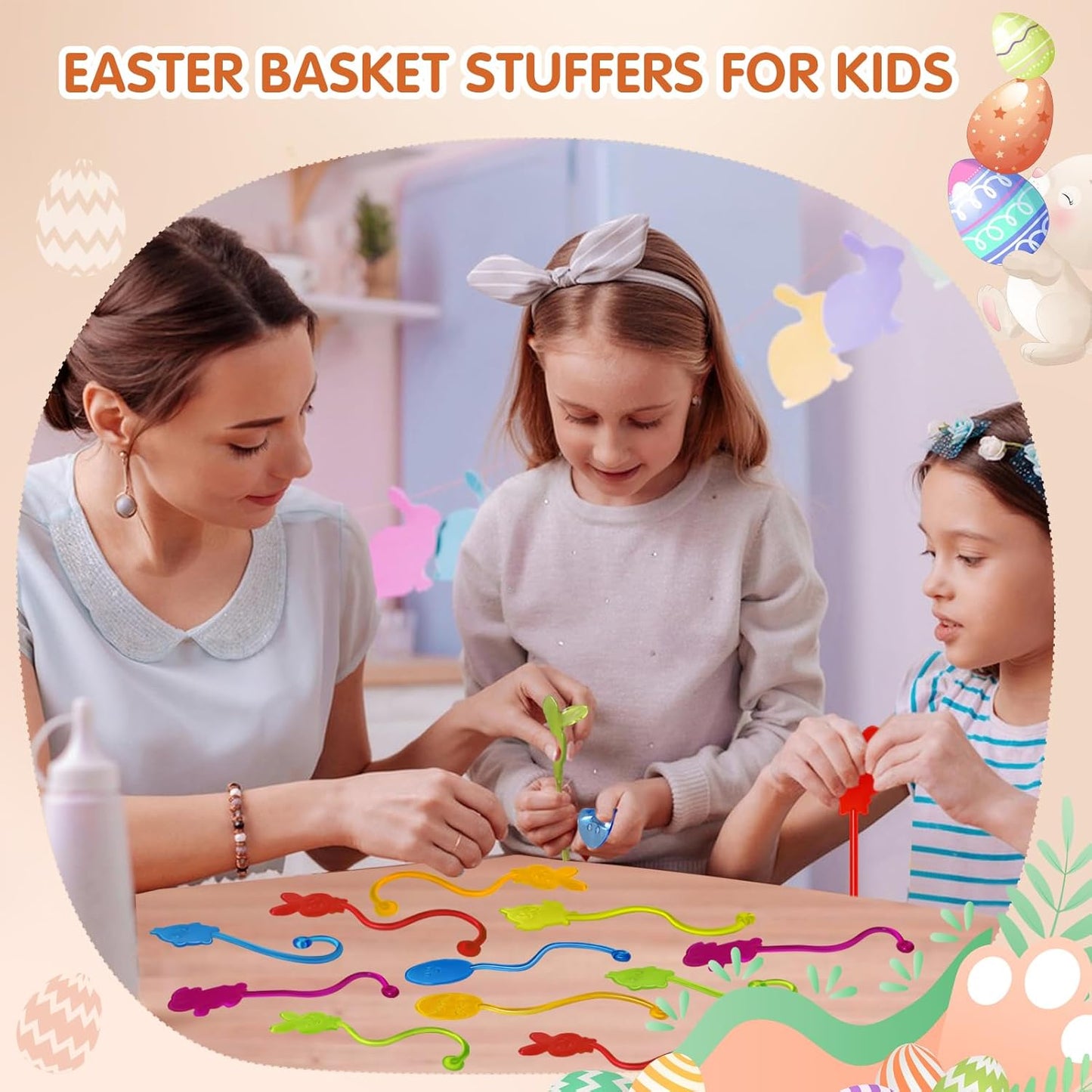 Easter Sticky Hands Bulk 42 PCS Party Favors for Kids Easter Egg Fillers Basket Stuffers Stretchy Sticky Hand Toy Goodie Bag Stuffers Classroom Prizes for Kids Toys Carnival Birthday Party Supplies