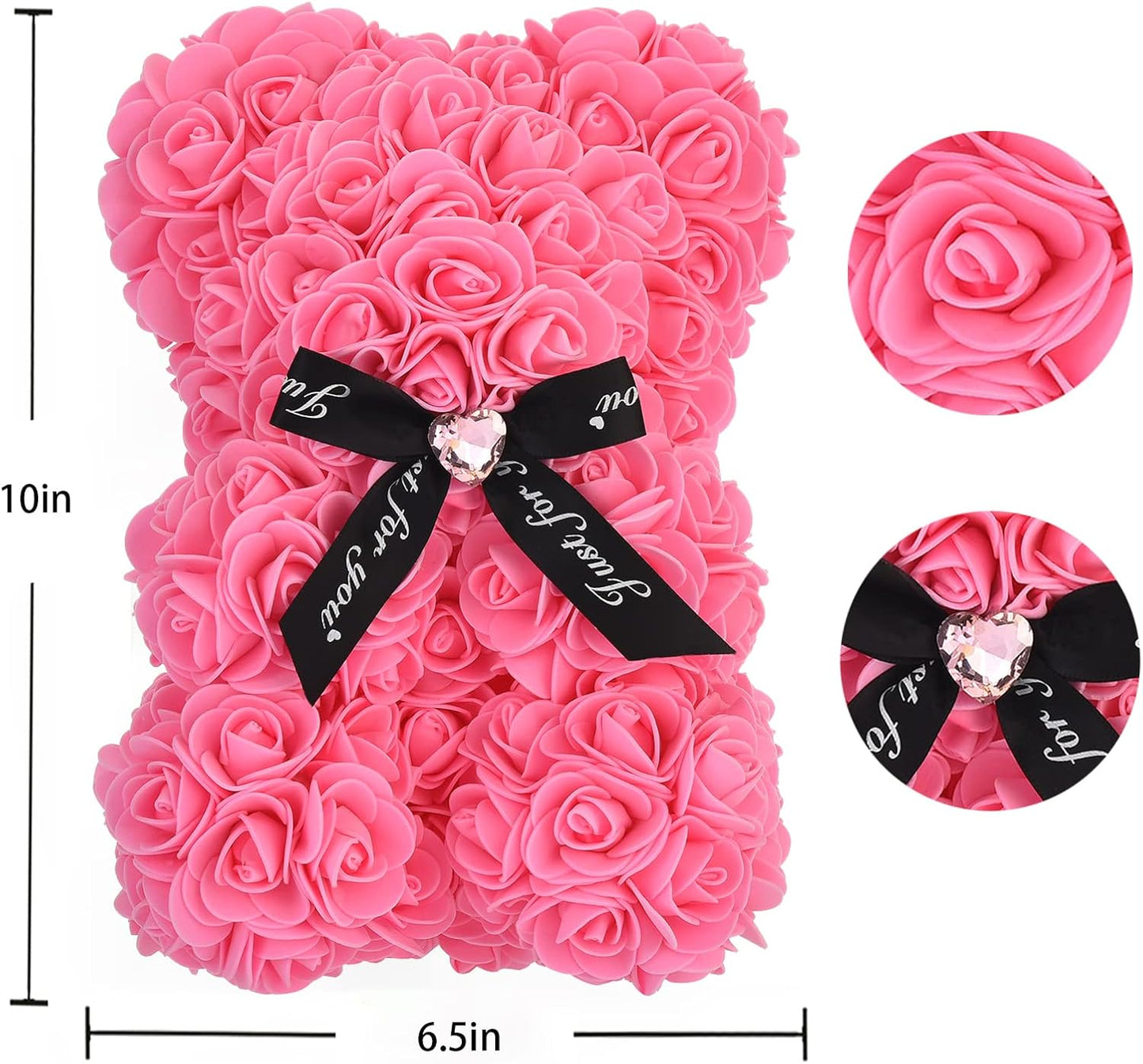 Artificial Rose Flower Bear,Perfect Romantic Gift for Her, Valentine's Mother's Day, Christmas, Birthday,Thanksgiving Party Anniversary Girl Friend Wife with Heart-Shaped Diamond,Pink.