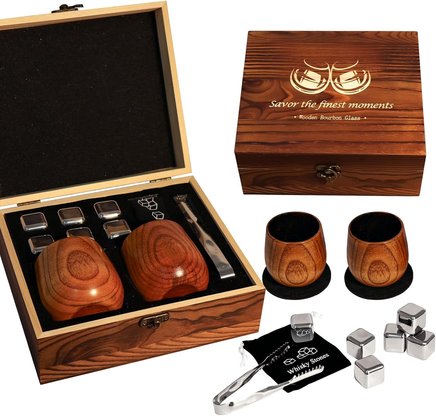 Charred Wooden Bourbon Drinking Glass, Bourbon Gifts for Men, Handcrafted Premium Whiskey Glasses for Dad, Great Whiskey Gifts for Men, Perfect Presents for Boyfriend Father Friends, Wine Tumbler