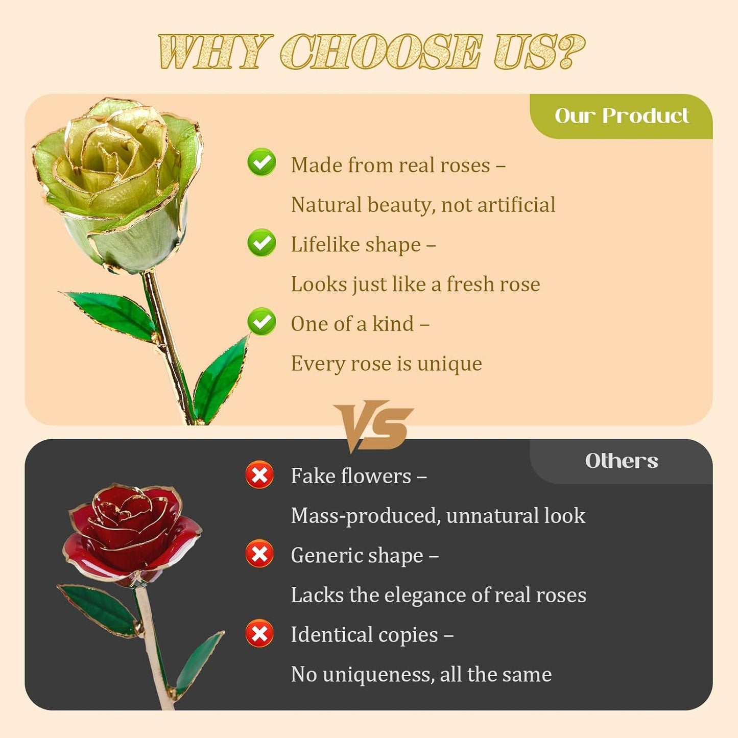 Mikasol Real 24K Gold Dipped Realistic Rose – Timeless Lifelike Bloom with Heart Puzzle Base – Romantic Gradient Green Flower Gift for Her, Wife, Girlfriend, Mom – Birthday, Anniversary, Mother’s Day