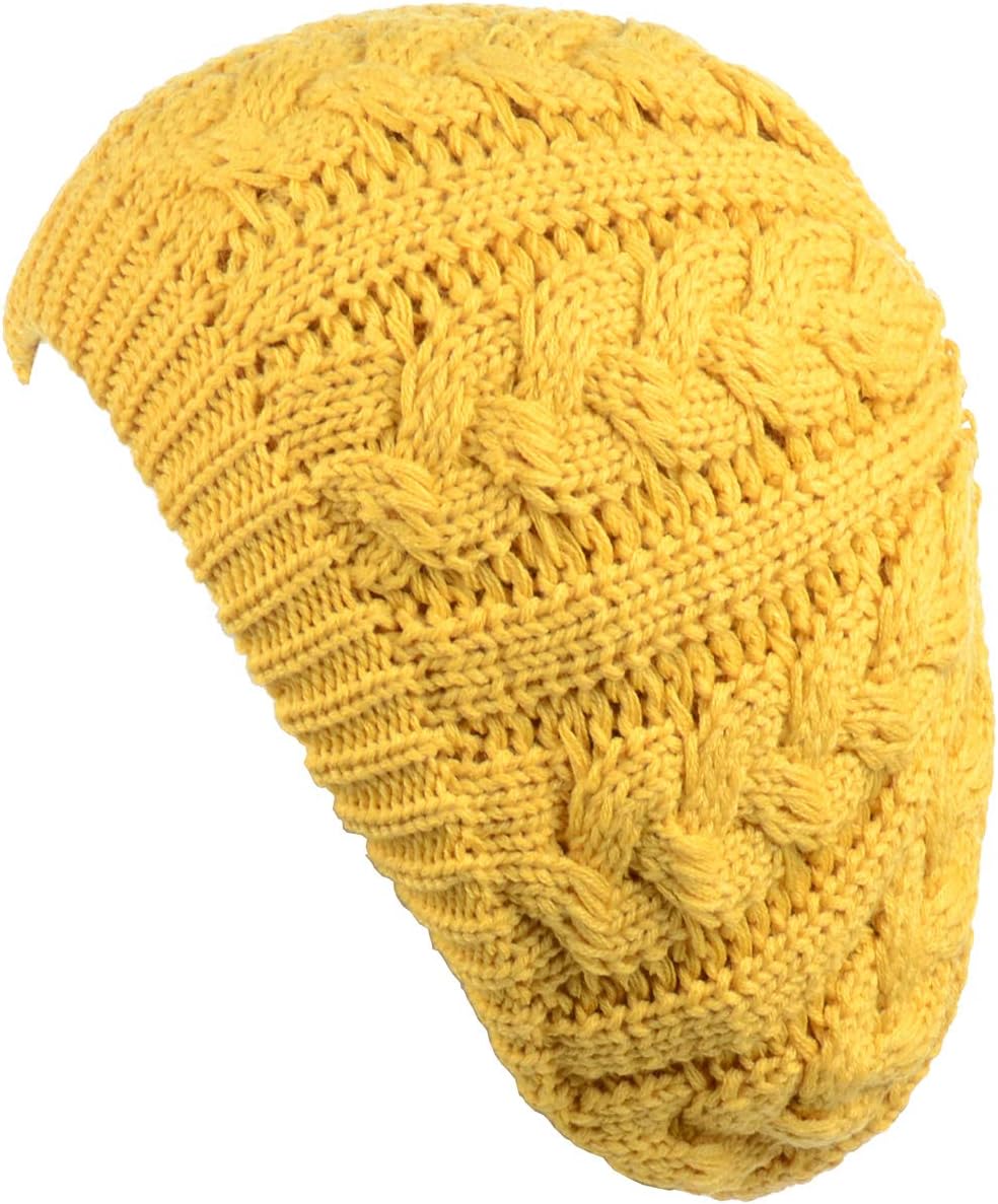 BYOS Womens Winter Cozy Cable Fleece Lined Knit Beret Beanie Hat (Set Available)