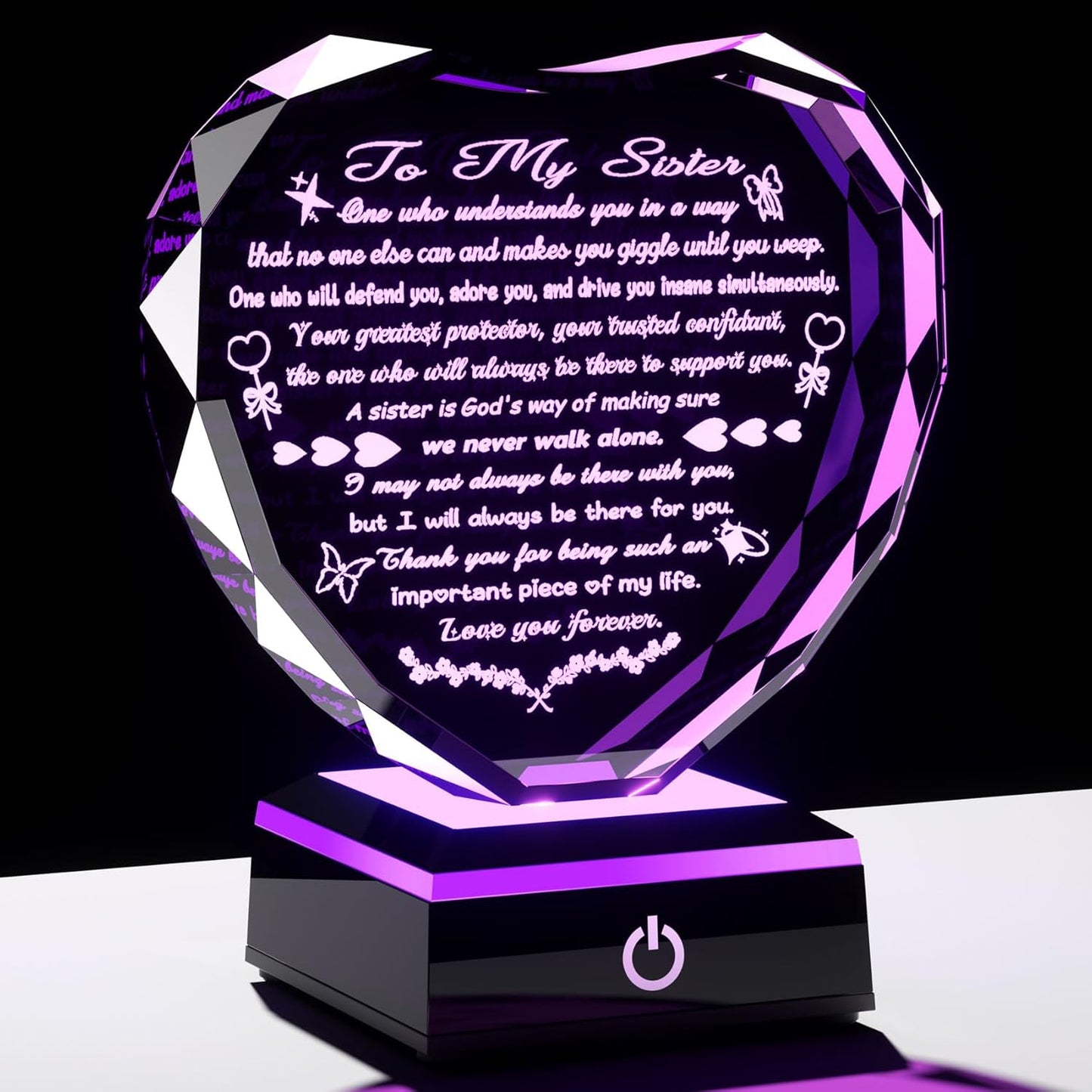Sister Birthday Gifts Crystal Heart Keepsake with LED Light Base Sister Gifts from Sister Brother Christmas Mother's Day Gifts for Sisters Women Meaningful Sister Gift