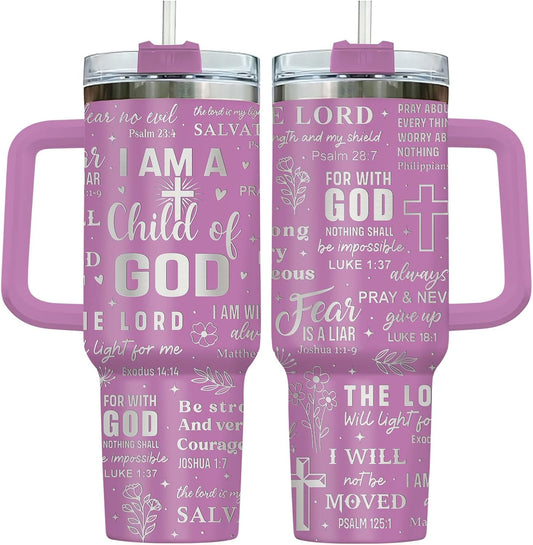 34HD Inspirational Christian Tumbler 40oz Stainless Steel, Gifts for Women with Handle and Straw, Insulated Coffee Mug for Women