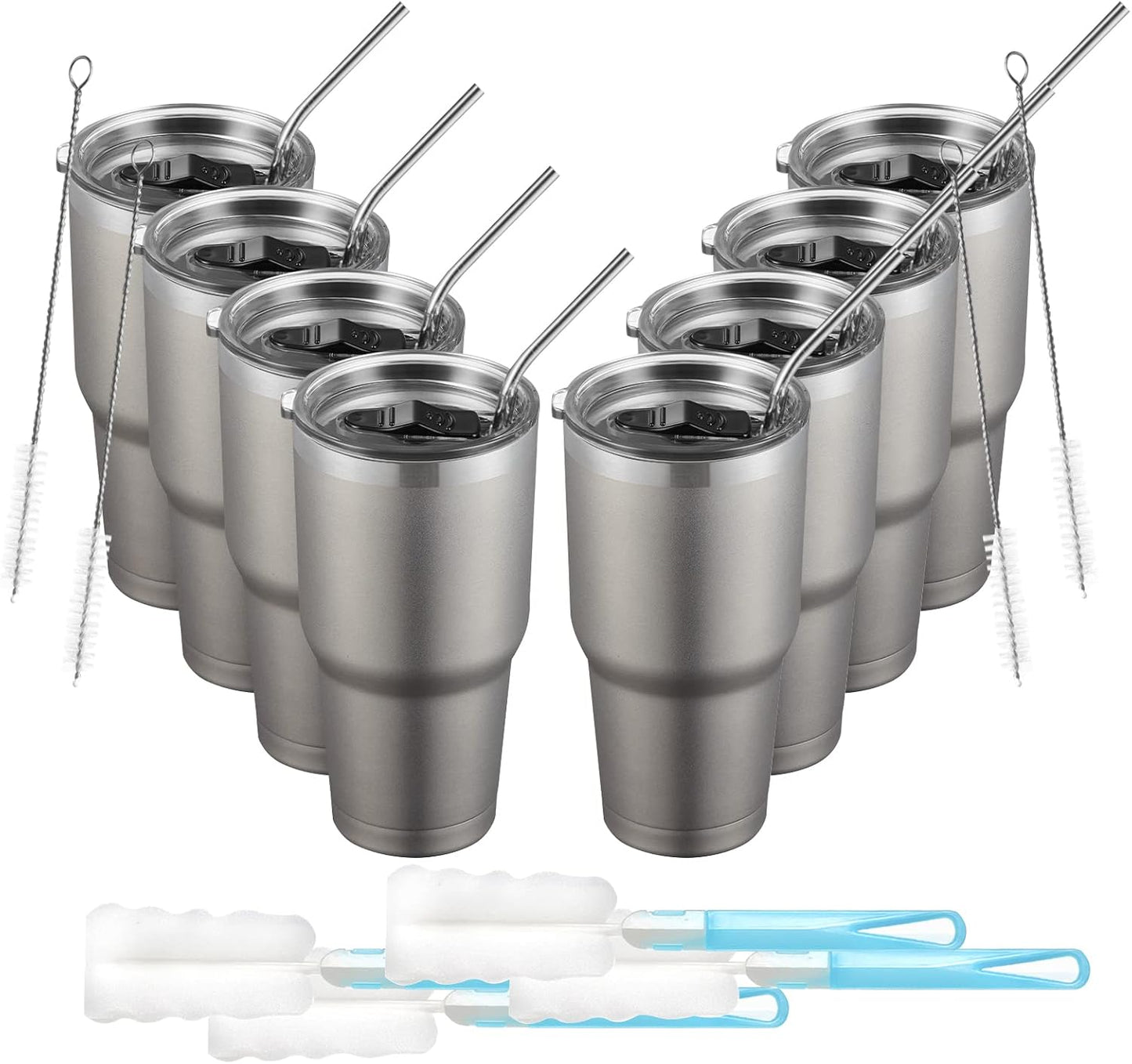 COMOOO 30oz Tumbler Stainless Steel Insulated Tumbler with Lid Double Wall Vacuum Coffee Cup Large Travel Mug for Home, Office, School,Party (Cold Grey, 8 Pack)