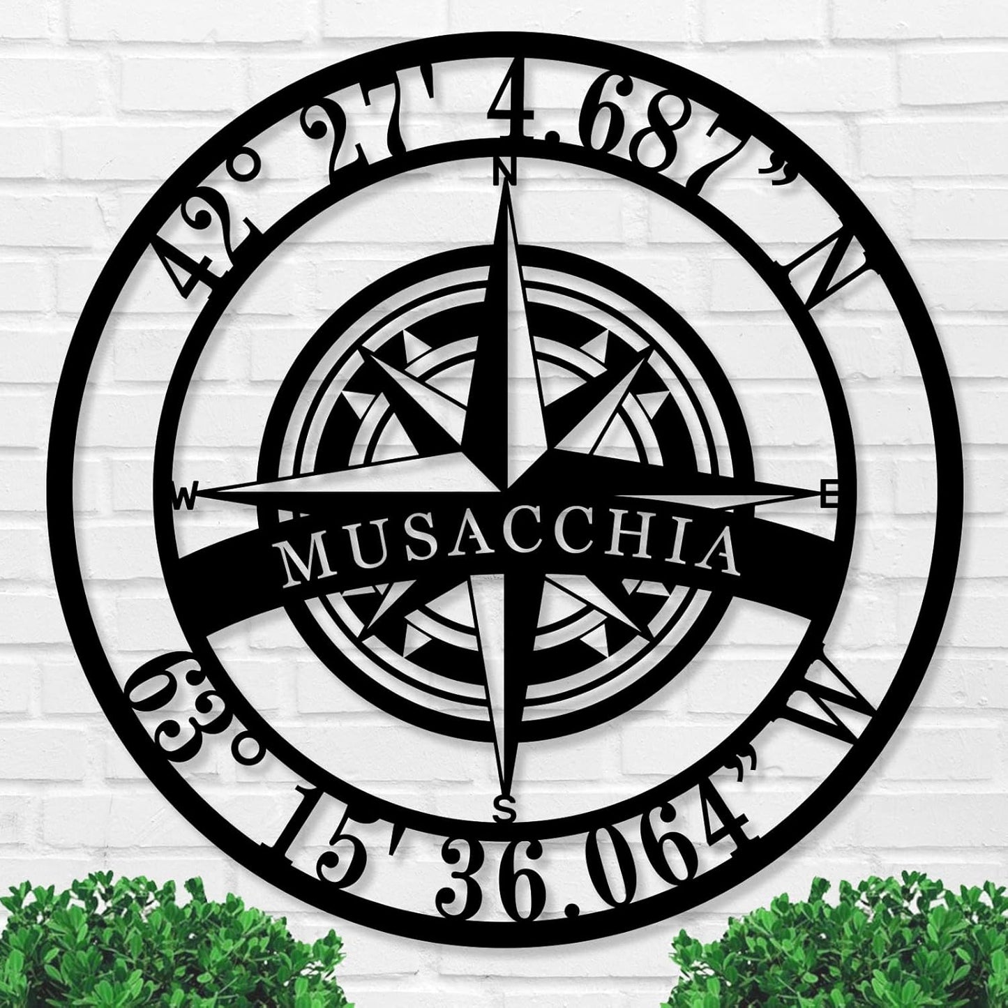 Metal Name Signs Personalized, Nautical Compass GPS Coordinates Metal Sign with Last Name Date, Compass Metal Sign, Personalized Wall Decor, Personalized Wedding Gift