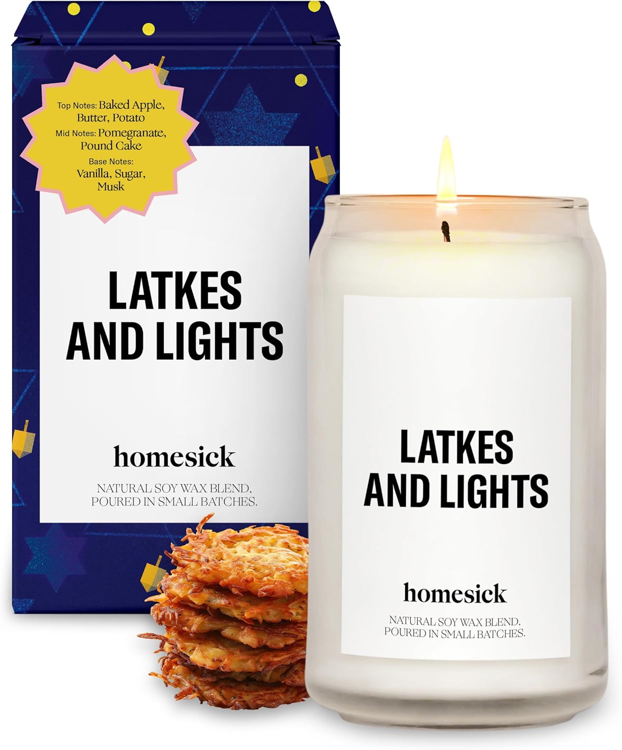 Homesick Scented Candles for Home (Latkes and Lights) - 13.75 oz Long-Lasting Soy Wax Blend Jar Candle Gifts for Women & Men, 60-80 Hours Burn Time - Notes of Fresh Mineral Springs, Water Lotus & Pine