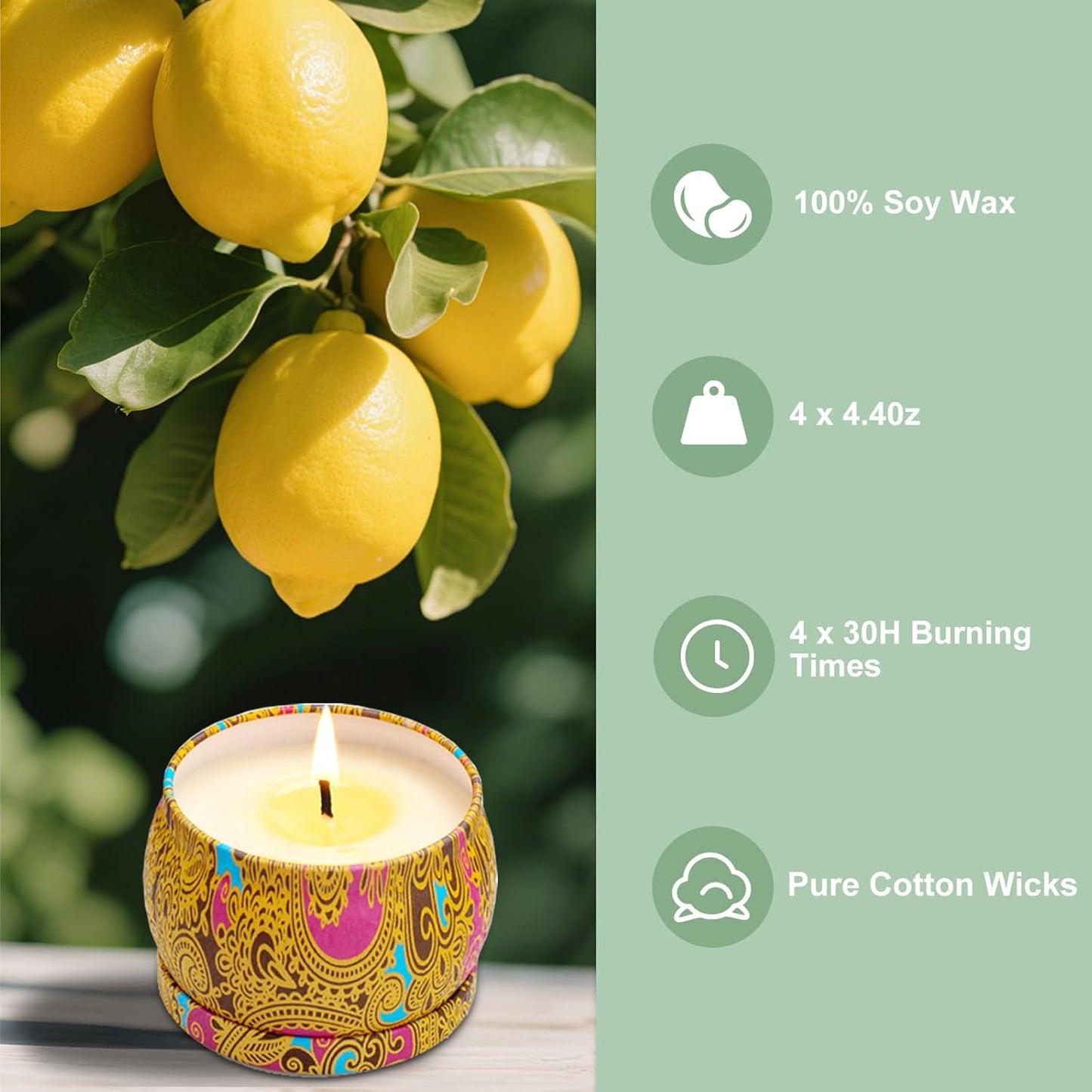 4 Pack Scented Candles Gifts for Women: Aromatherapy Candle Set, Soy Candles for Home Scented, Up to 120H Burning, Candle Gift Set for Bath Meditation Birthday, Diwali, Thanksgiving, Christmas Gifts