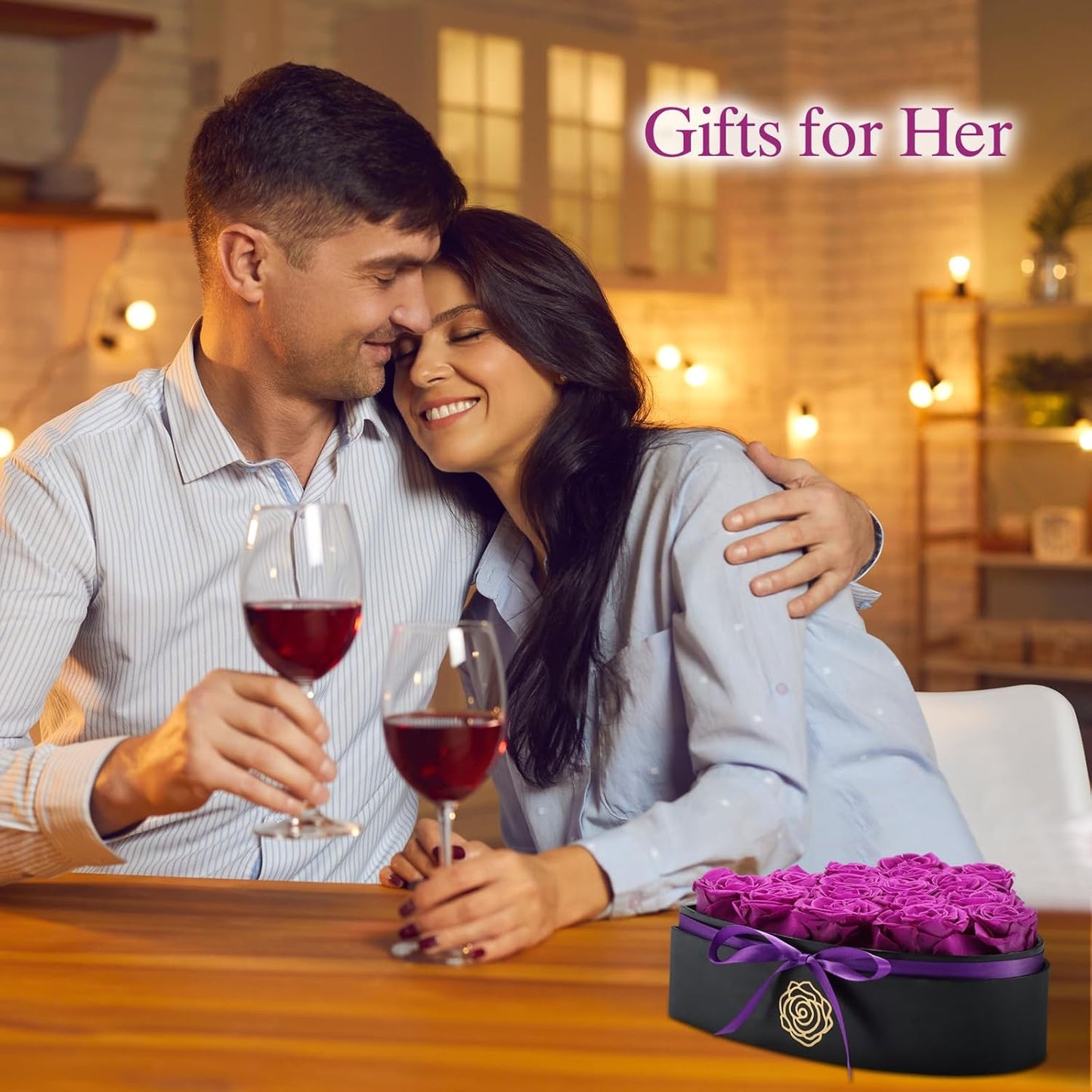 16 Forever Flowers in Heart Shaped Box - Preserved Roses Romantic Gifts for Her, Valentine’s Day, Anniversary, Wedding (Purple)