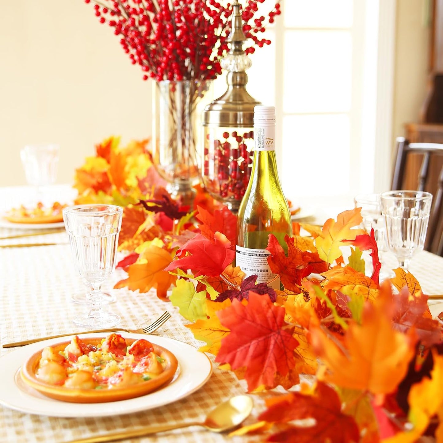 Joyhalo 6 Pack Fall Garland, Maple Leaves Garland Indoor Outdoor Fall Decor,Hanging Maple Leaves for Mantle,Door Frame,Fireplace and Thanksgiving Decor