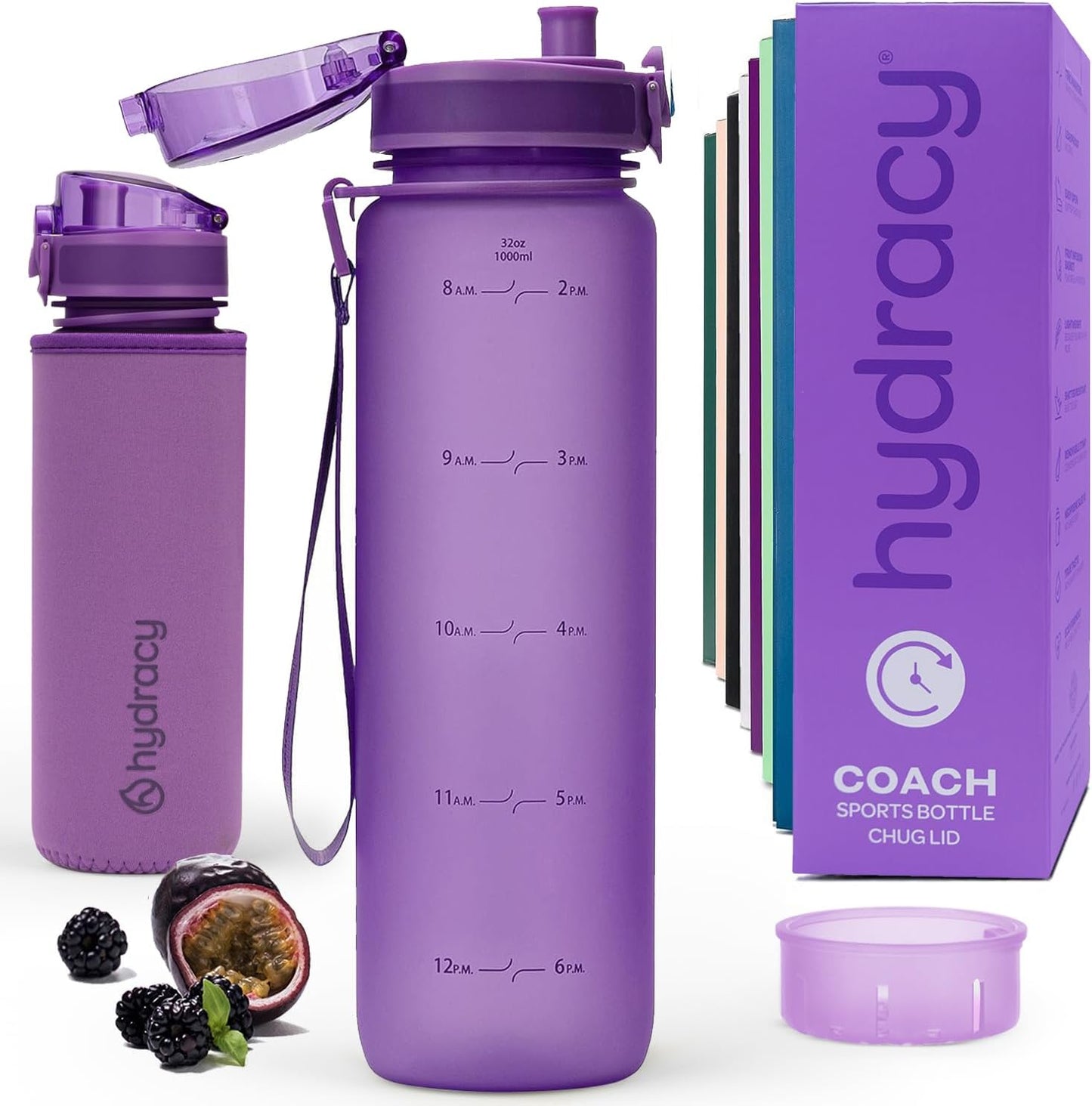 Hydracy Water Bottle with Time Marker -Large BPA Free Water Bottle & No Sweat Sleeve -Leak Proof Gym Bottle with Fruit Infuser Strainer & Times to Drink -Ideal for Fitness Sports & Outdoors