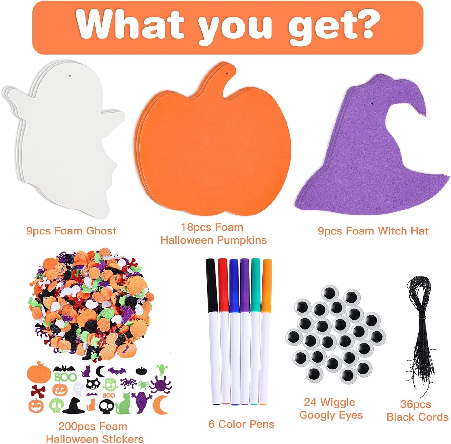 Max Fun 302PCS Halloween Crafts for Kids - Foam Pumpkins, Stickers, Ghost & Witch Hat Decorations for Kids Party Favors & Activities