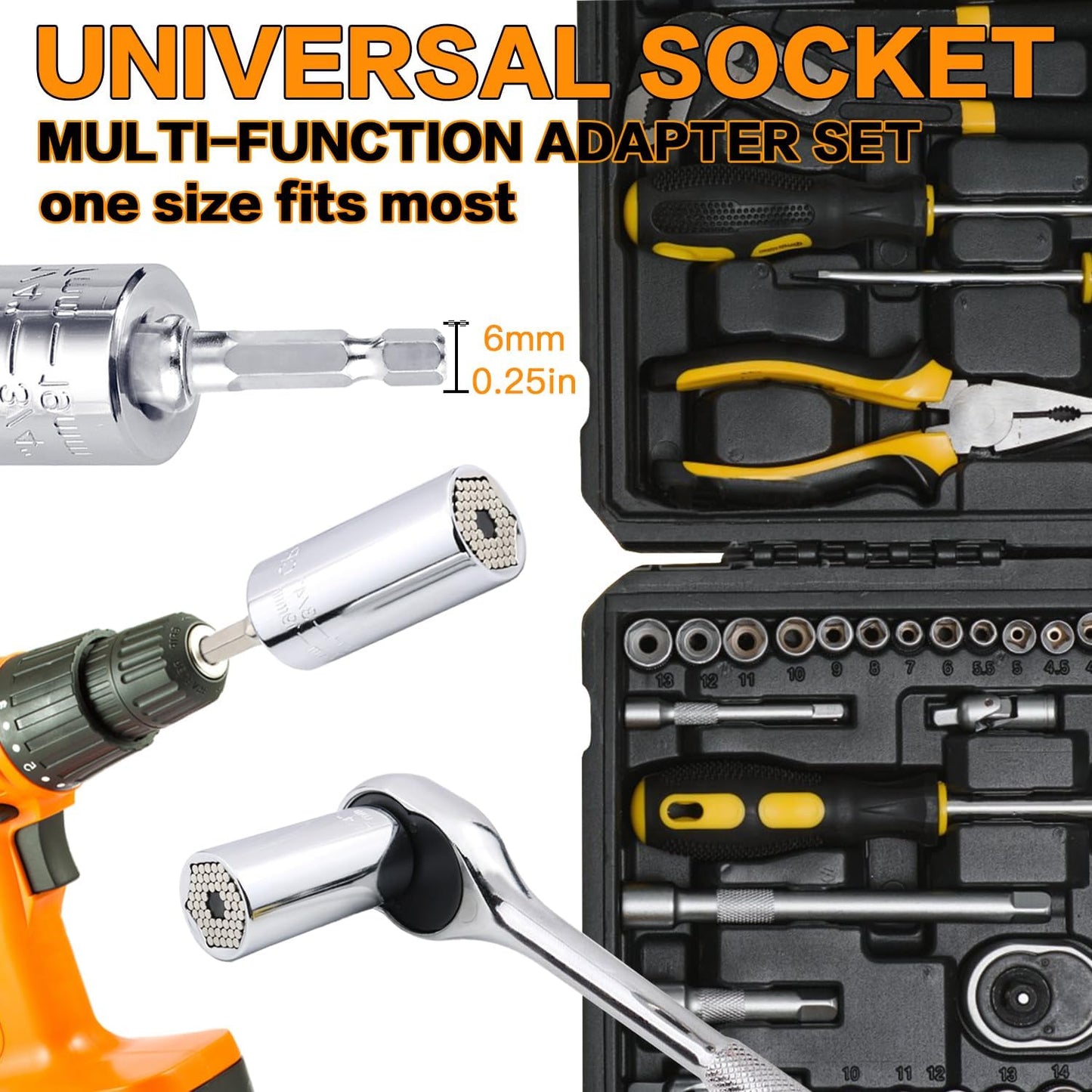 Gifts for Men, Stocking Stuffers for Adults Men, Super Universal Socket Tool, Birthday Christmas Dad Gifts for Dad Him Husband, Grip Socket Set w/Power Drill Adapter, Cool Tools Gadgets for Mens Gifts