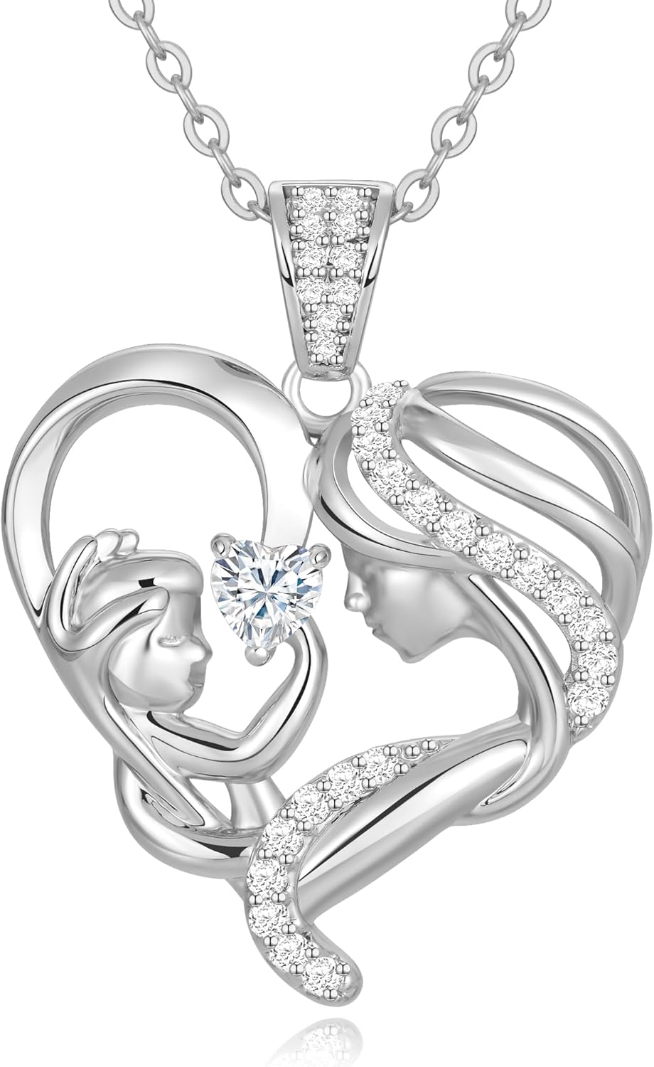 Mothers Day Gifts for Mom Wife Her Grandma, S925 Sterling Silver Birthstone Necklaces Jewelry for Women, Mother's Day Love Heart Pendant Necklace for Anniversary Birthday Christmas Day