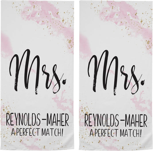 Let's Make Memories Personalized Beach Towel Set of 2 - Just Married - for Couples - Newlyweds - Honeymoon - Destination Wedding - Custom Message - Mr. - Mrs. - Oversized - Pink
