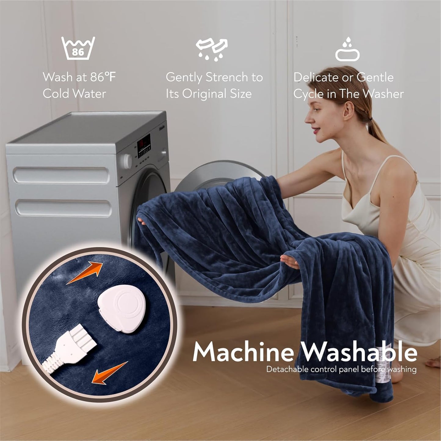Wapaneus Foot Pocket Heated Blanket Electric Throw with 10 Heating Levels and 4 Timer Settings 4 Hours Auto Shut Off, Flannel Fast-Heating Heated Throw 50" x 60", Machine Washable, Dark Blue