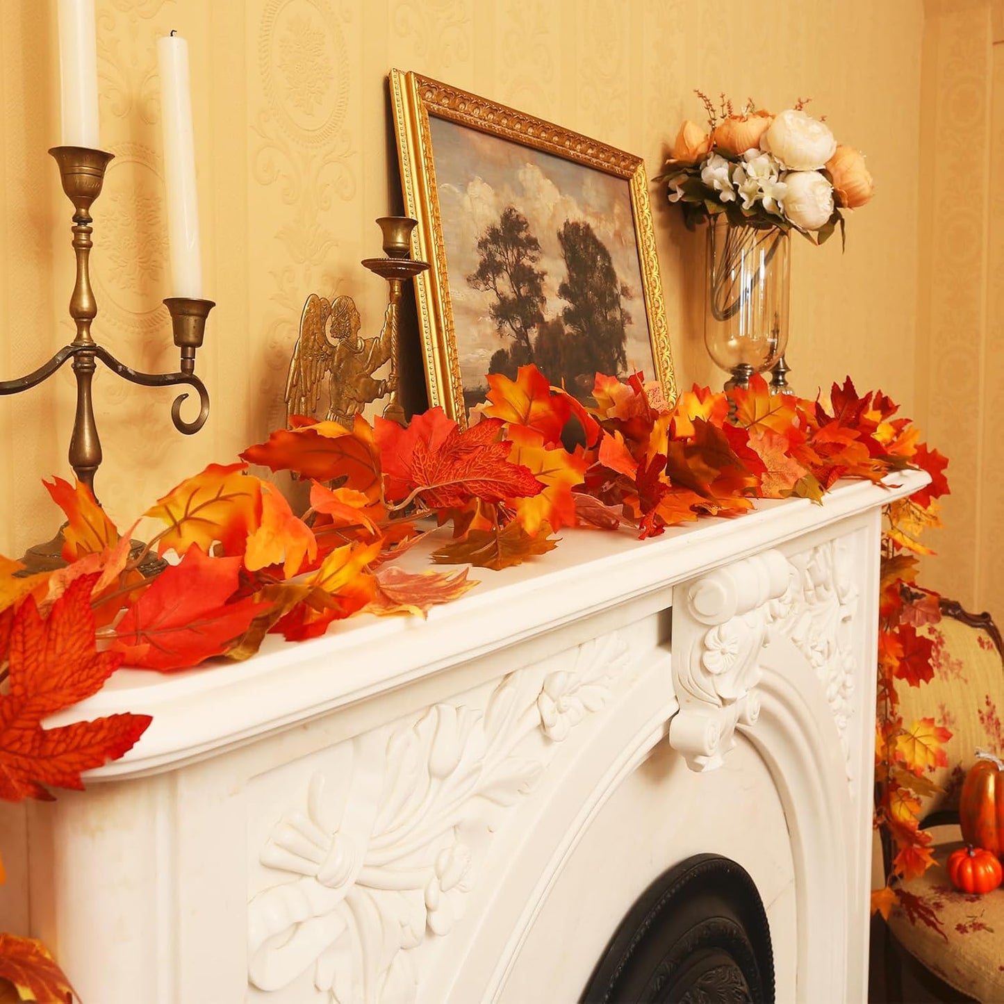 Joyhalo 6 Pack Fall Garland, Maple Leaves Garland Indoor Outdoor Fall Decor,Hanging Maple Leaves for Mantle,Door Frame,Fireplace and Thanksgiving Decor