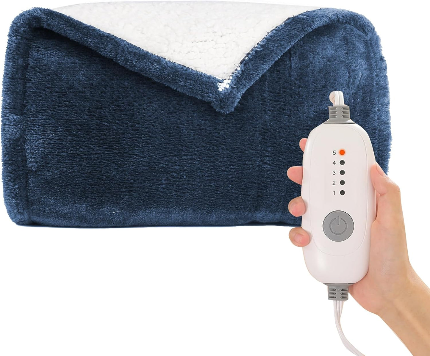 Heated Blanket Electric Blanket Full Size 72''x84'', Soft Flannel Heating Blanket with 10 Hour Auto Off - 5 Heat Settings - Machine Washable - Navy Blue