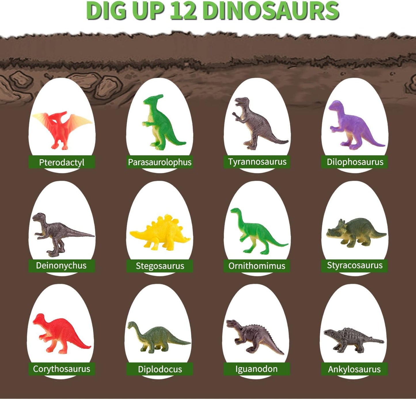 12 Dinosaur Eggs Toys, Surprise Pack with 12 Unique Dinosaur Figures,Goodie Bag Stuffers,Pinata fillers, Easter Eggs dongcoh,Carnival Prizes Treasure Box (12 Dinosaur Eggs Toys)