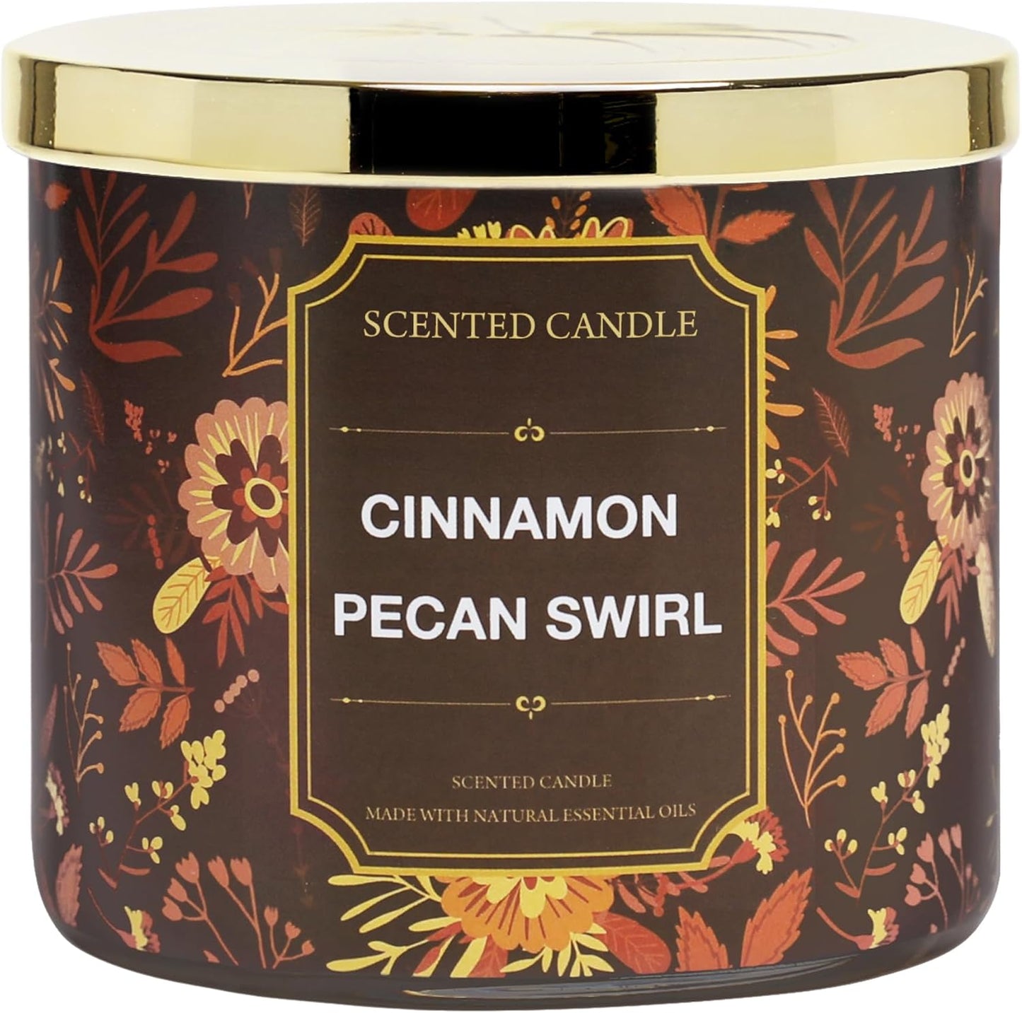Fall Candles, Cinnamon Pecan Scented Candle, Autumn Fragrance 14 oz 3 Wicks Soy Wax Candle, Fall Home Scented Candle Gifts for Women